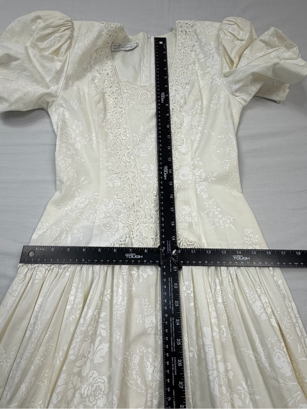 Vintage Scott McClintock Ivory Floral Lace Puff Sleeve Drop Waist Dress S Praire - Picture 10 of 16